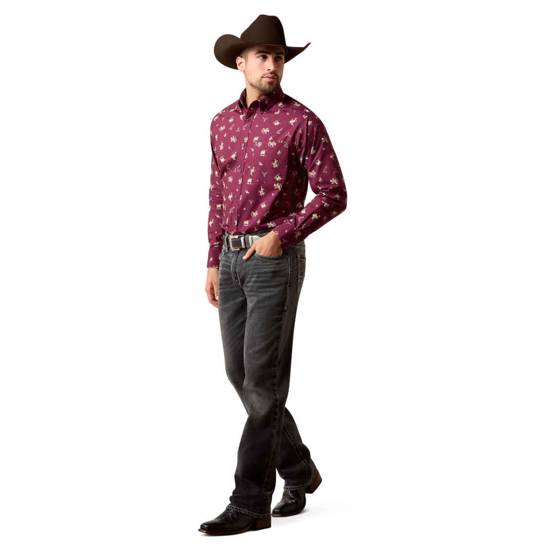Ariat Men's Canaan Grape Vine Tossed Cowboy Print Classic Fit Shirt 10079610