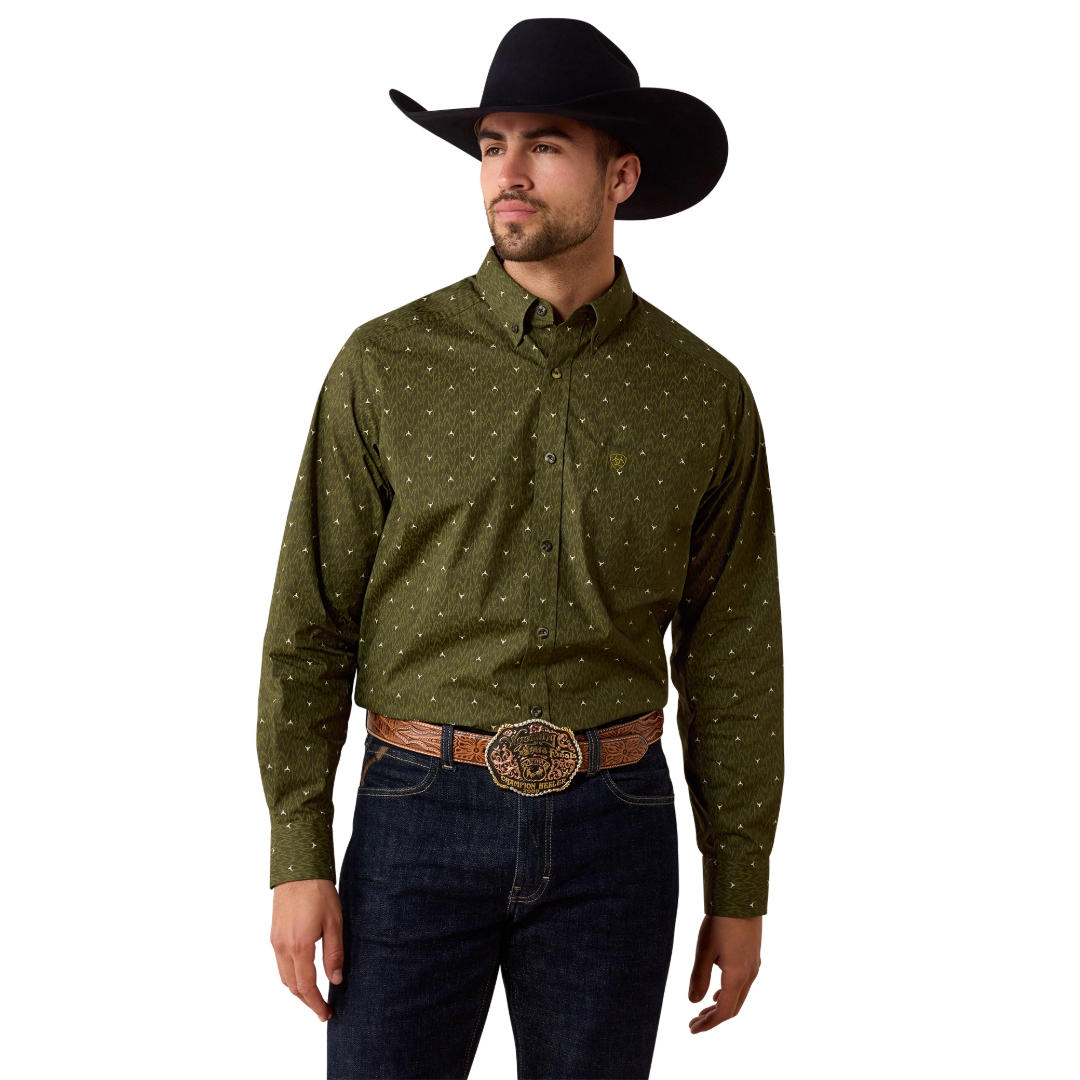 Ariat Men's Chad Grape Leaf Ikat Longhorn Print Classic Fit Shirt 10079611