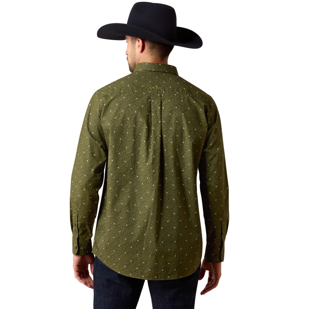 Ariat Men's Chad Grape Leaf Ikat Longhorn Print Classic Fit Shirt 10079611