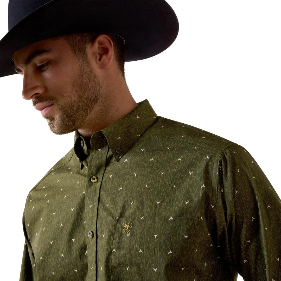 Ariat Men's Chad Grape Leaf Ikat Longhorn Print Classic Fit Shirt 10079611