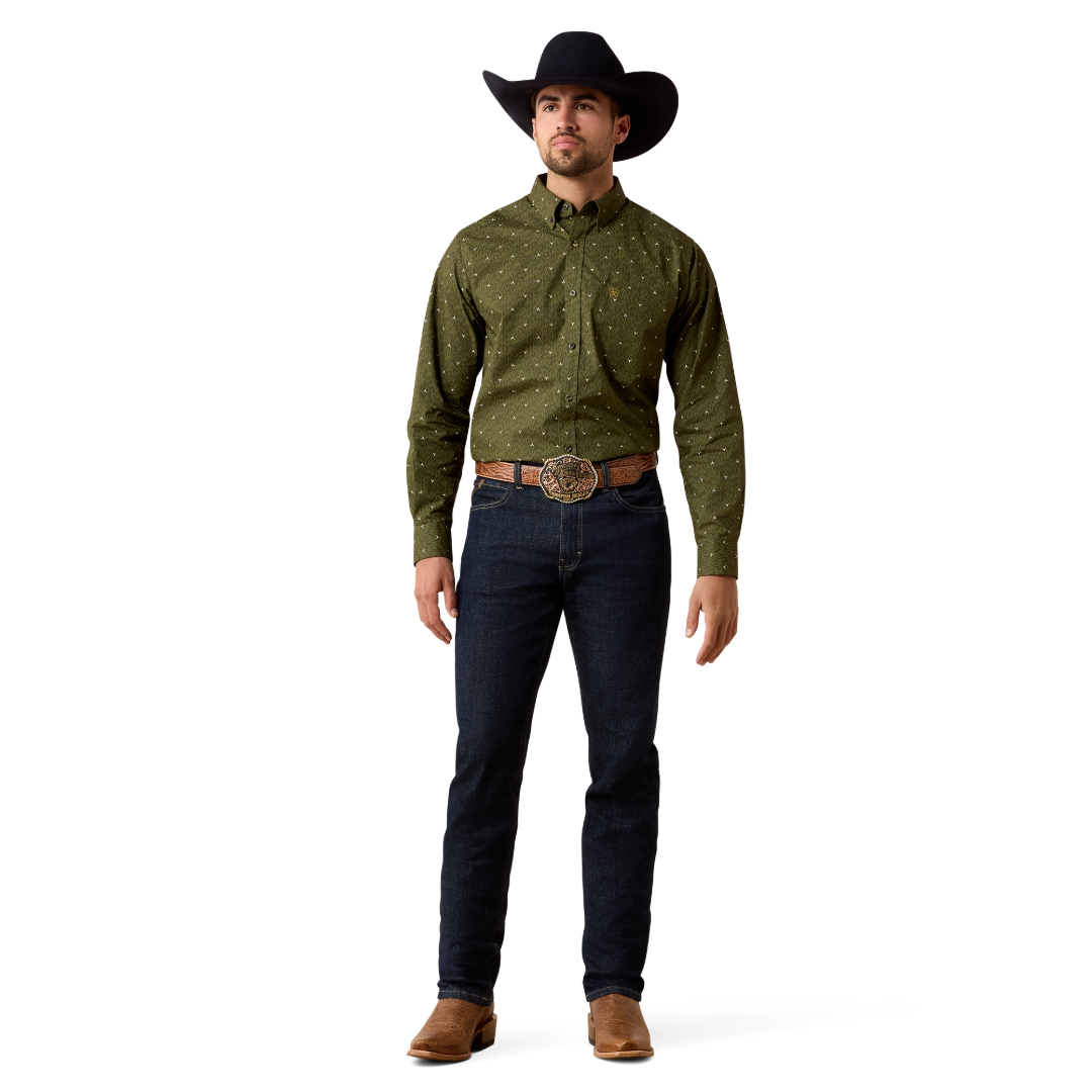 Ariat Men's Chad Grape Leaf Ikat Longhorn Print Classic Fit Shirt 10079611