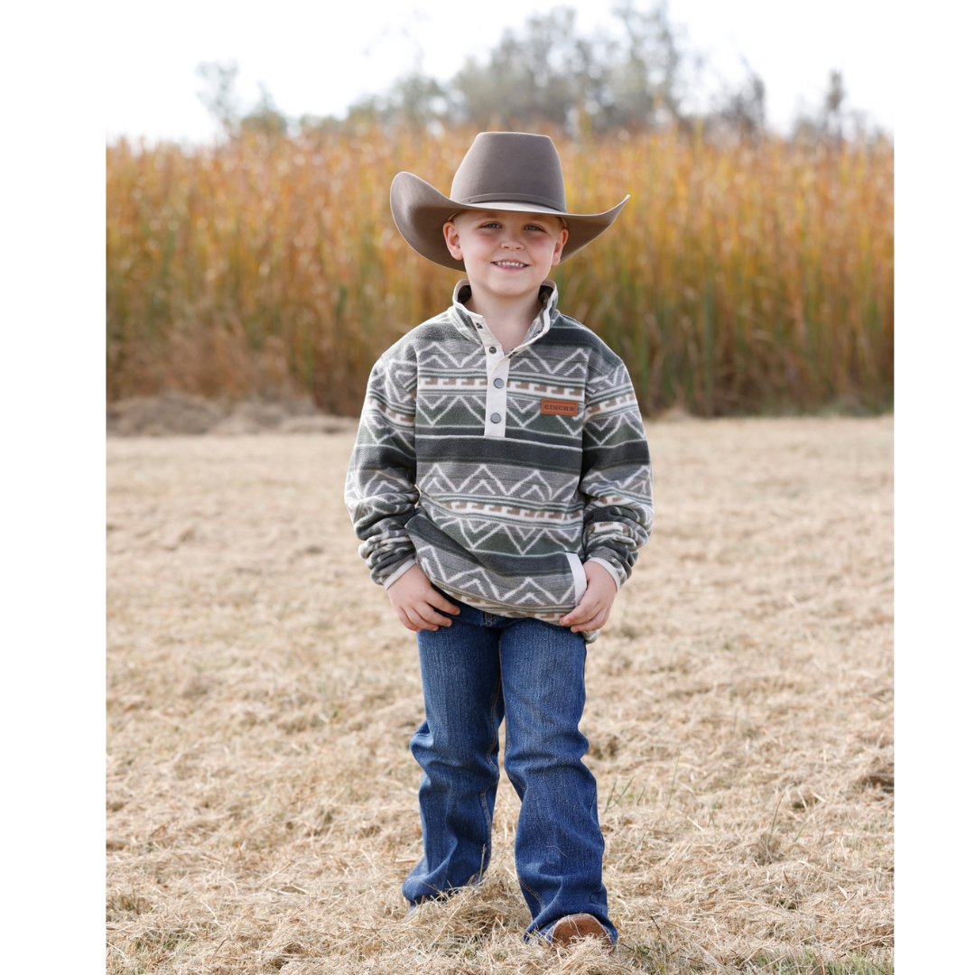 Cinch Youth Boy's Olive 1/4 Snap Polar Fleece Pullover WK7590021