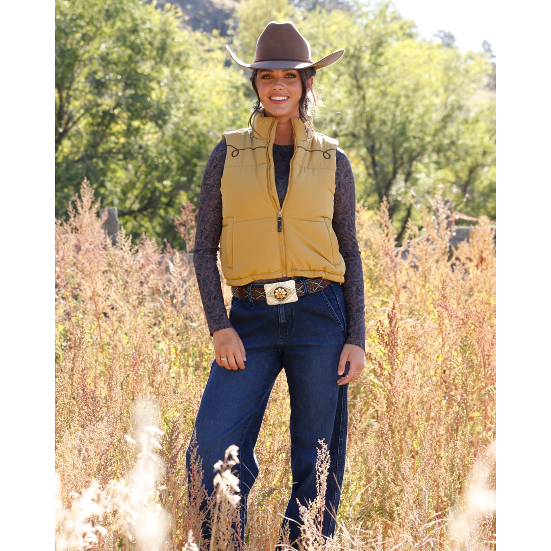 Cruel Denim Ladies Gold Cropped Puffer Vest CWV7457001