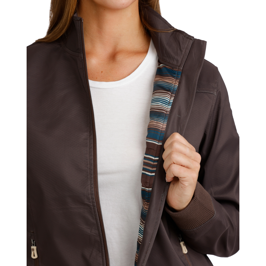Cinch Ladies Brown Embroidered Sleeve Bonded Jacket MAJ9902004