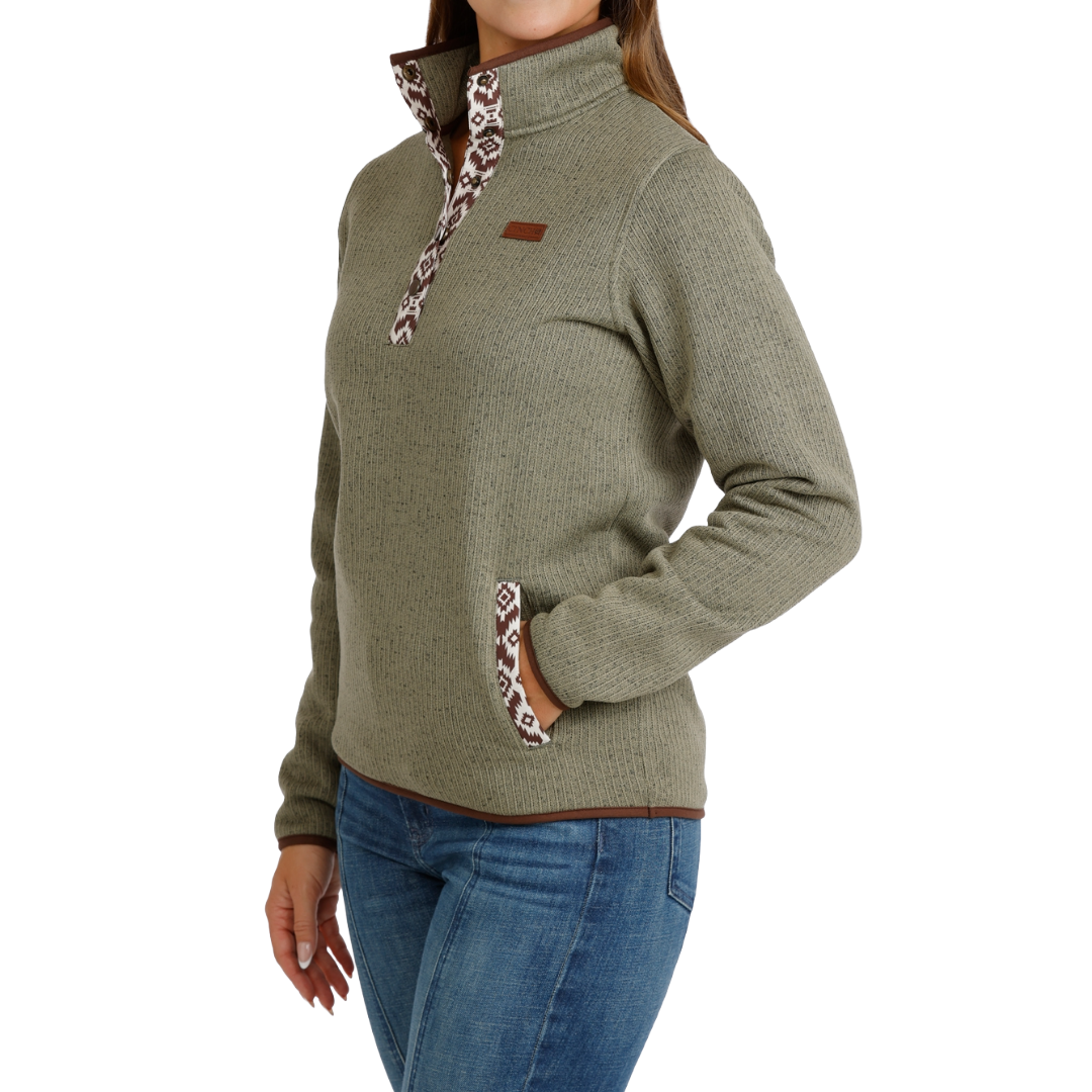 Cinch Ladies Olive Green Aztec Trim Fleece Pullover MAK9909005