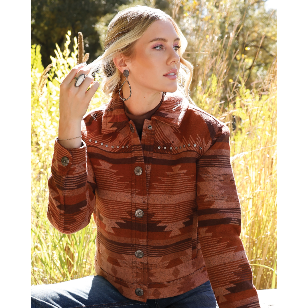 Cruel Denim Ladies Red Southwest Concho Trucker Jacket CWJ7481002