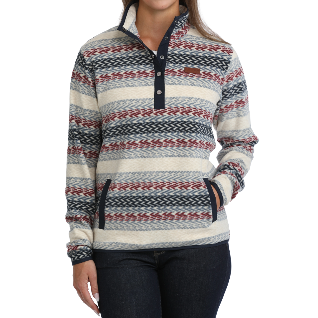 Cinch Ladies Cream Stripe 1/4 Snap Fleece Pullover MAK9909006