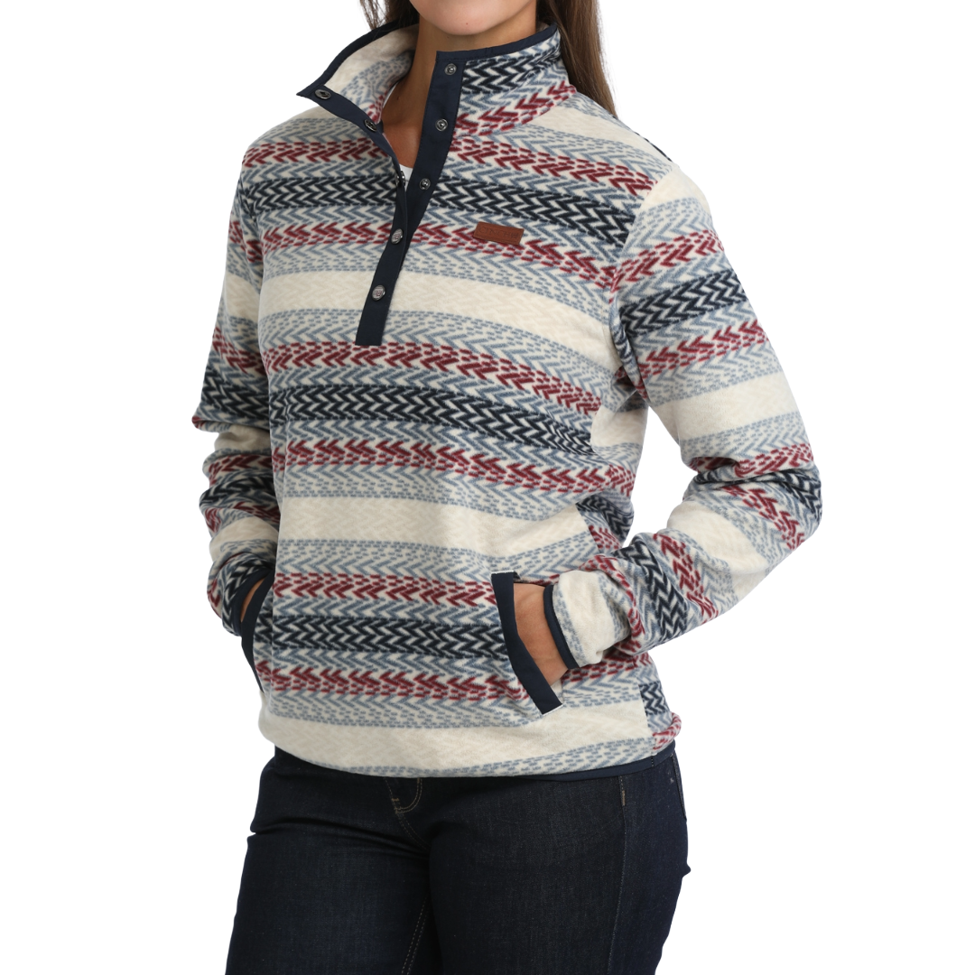 Cinch Ladies Cream Stripe 1/4 Snap Fleece Pullover MAK9909006