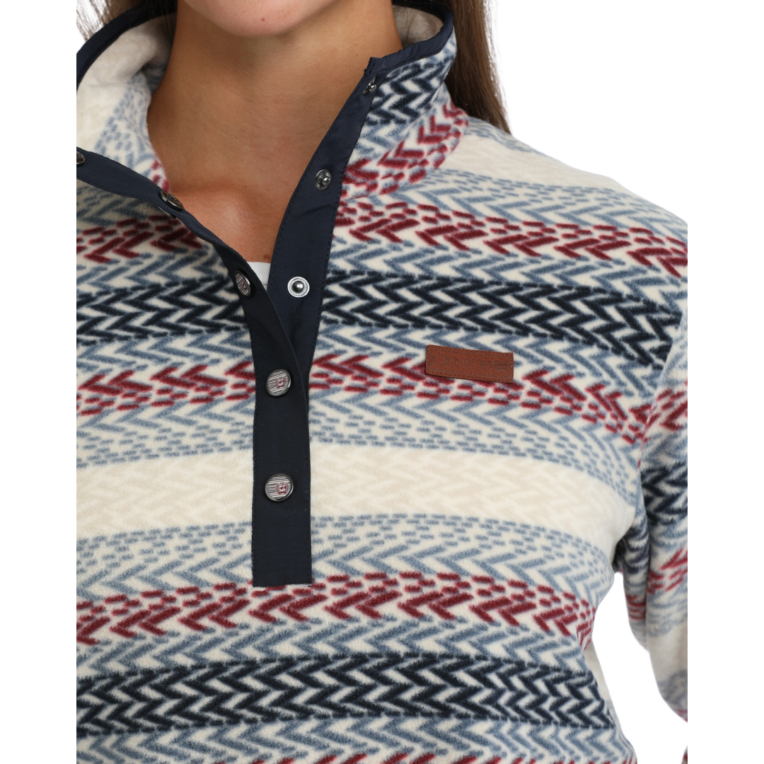 Cinch Ladies Cream Stripe 1/4 Snap Fleece Pullover MAK9909006