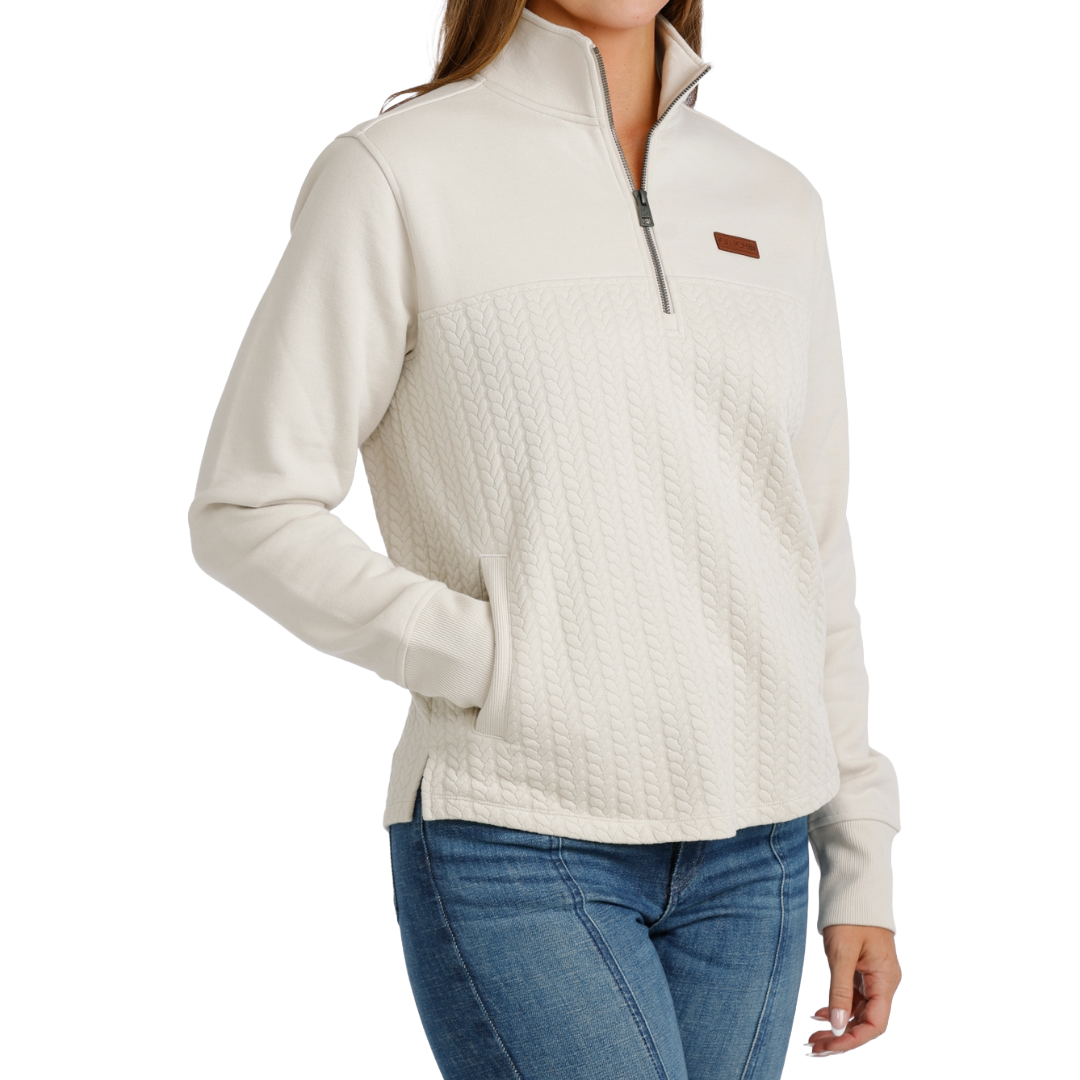 Cinch Ladies Cream Cable Knit 1/4 Zip Pullover MAK9936001