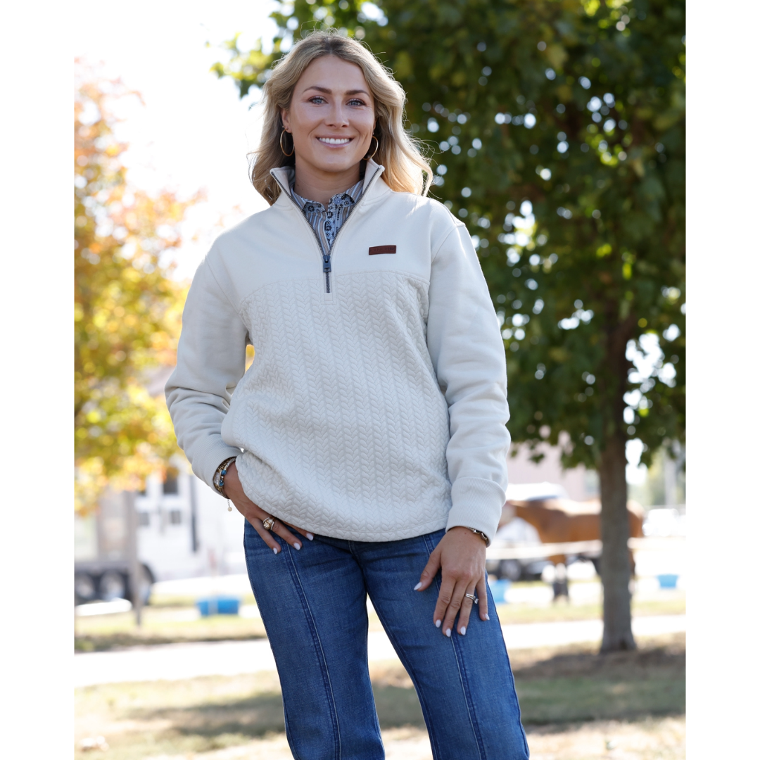Cinch Ladies Cream Cable Knit 1/4 Zip Pullover MAK9936001