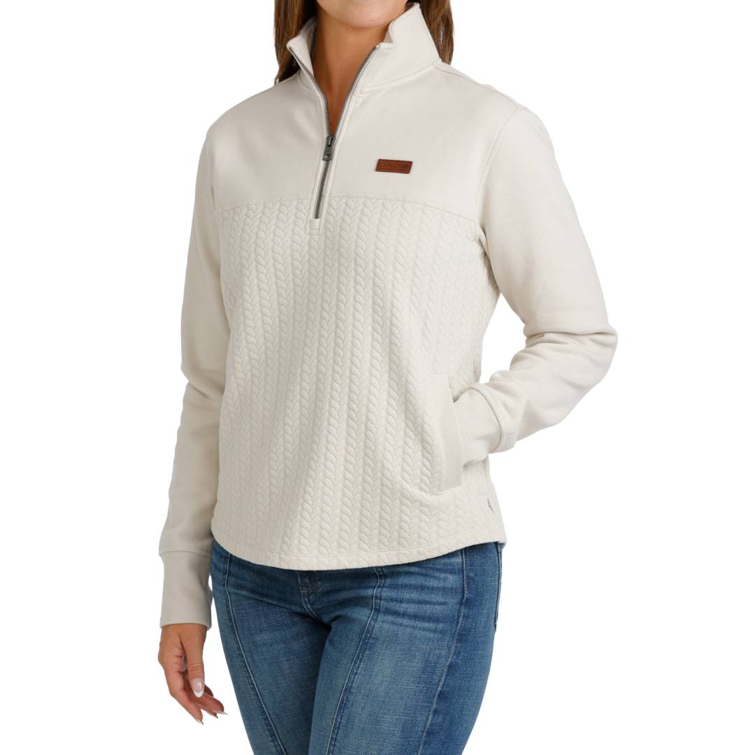 Cinch Ladies Cream Cable Knit 1/4 Zip Pullover MAK9936001