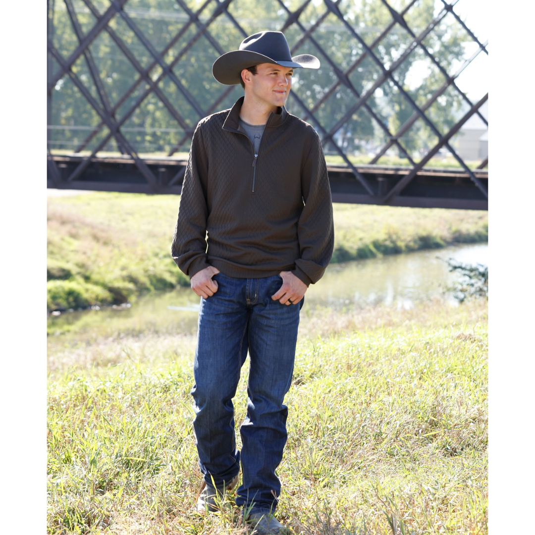 Cinch Men's Brown 1/2 Zip Cable Knit Pullover MWK1957002