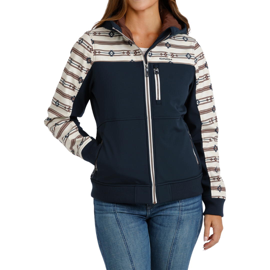 Cinch Ladies Navy Western Stripe Bonded Hoodie Zip Jacket MAJ9844005