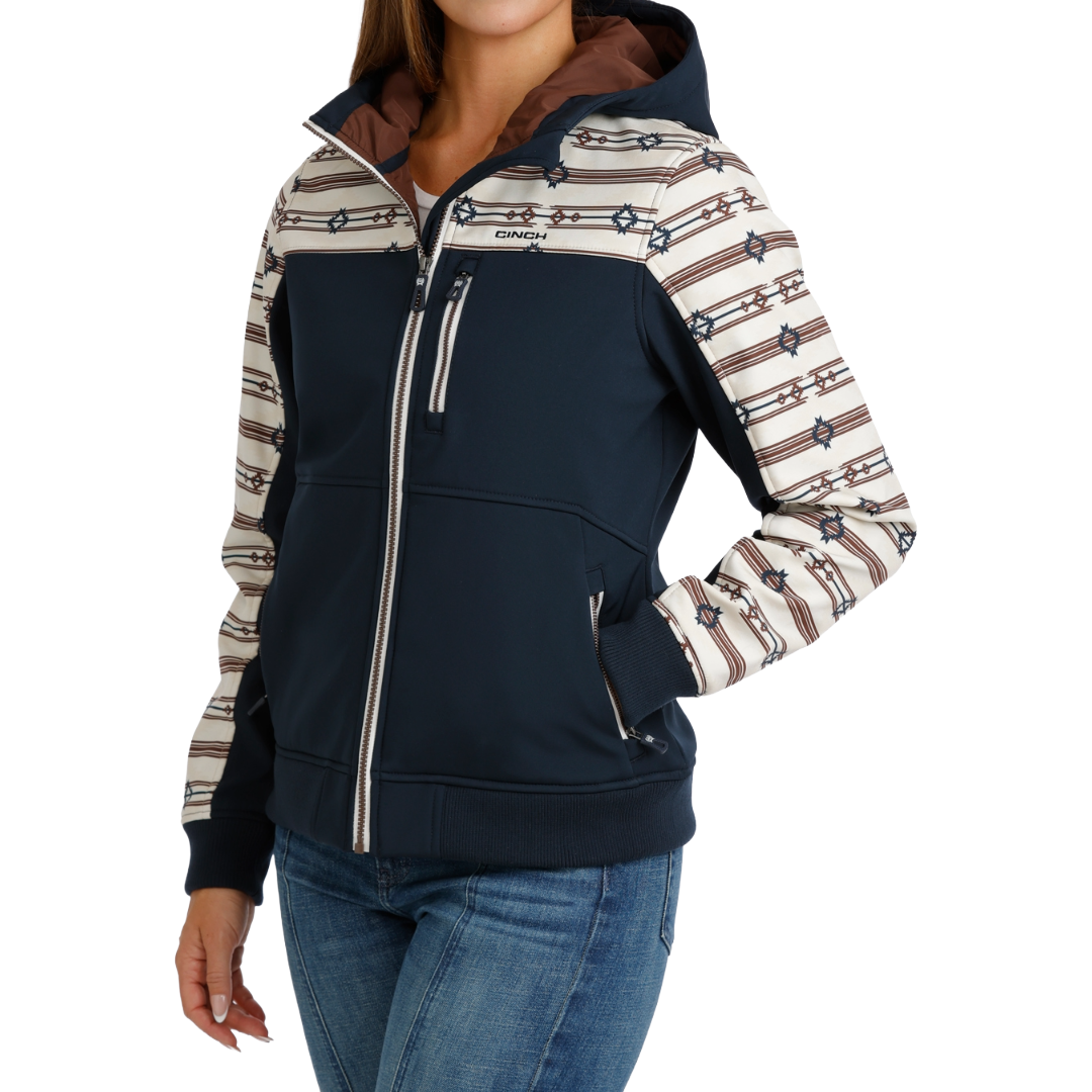 Cinch Ladies Navy Western Stripe Bonded Hoodie Zip Jacket MAJ9844005