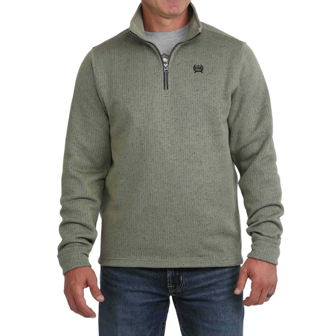 Cinch Men's Olive 1/4 Zip Ribbed Knit Pullover MWK1080021