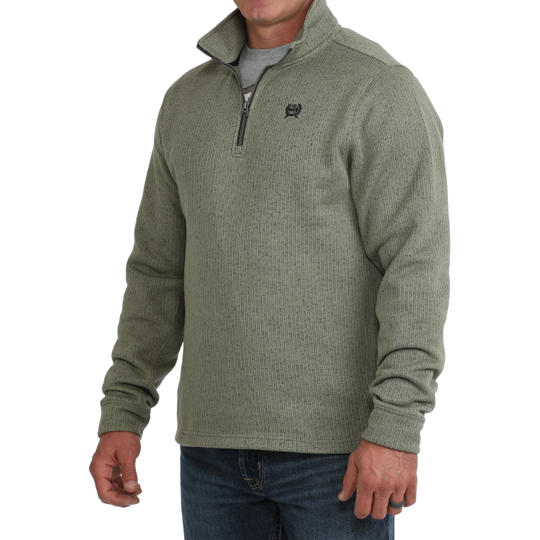 Cinch Men's Olive 1/4 Zip Ribbed Knit Pullover MWK1080021