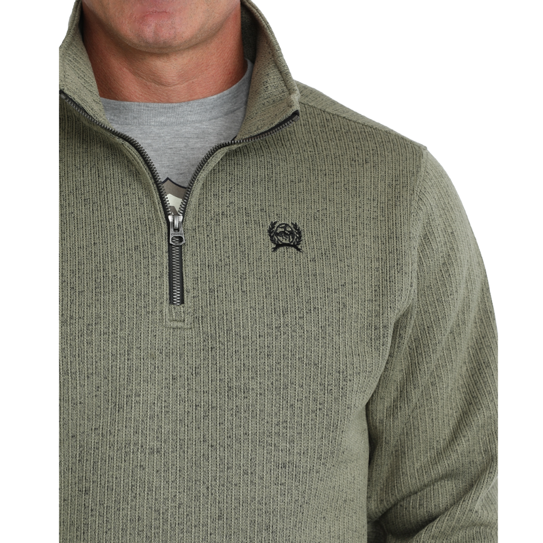 Cinch Men's Olive 1/4 Zip Ribbed Knit Pullover MWK1080021