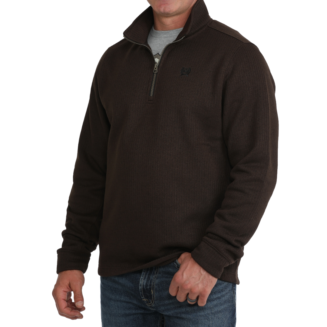 Cinch Men's Brown 1/4 Zip Ribbed Knit Pullover MWK1080022