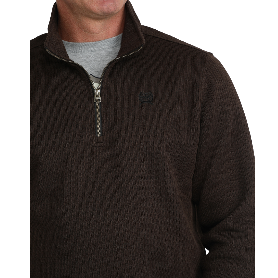 Cinch Men's Brown 1/4 Zip Ribbed Knit Pullover MWK1080022