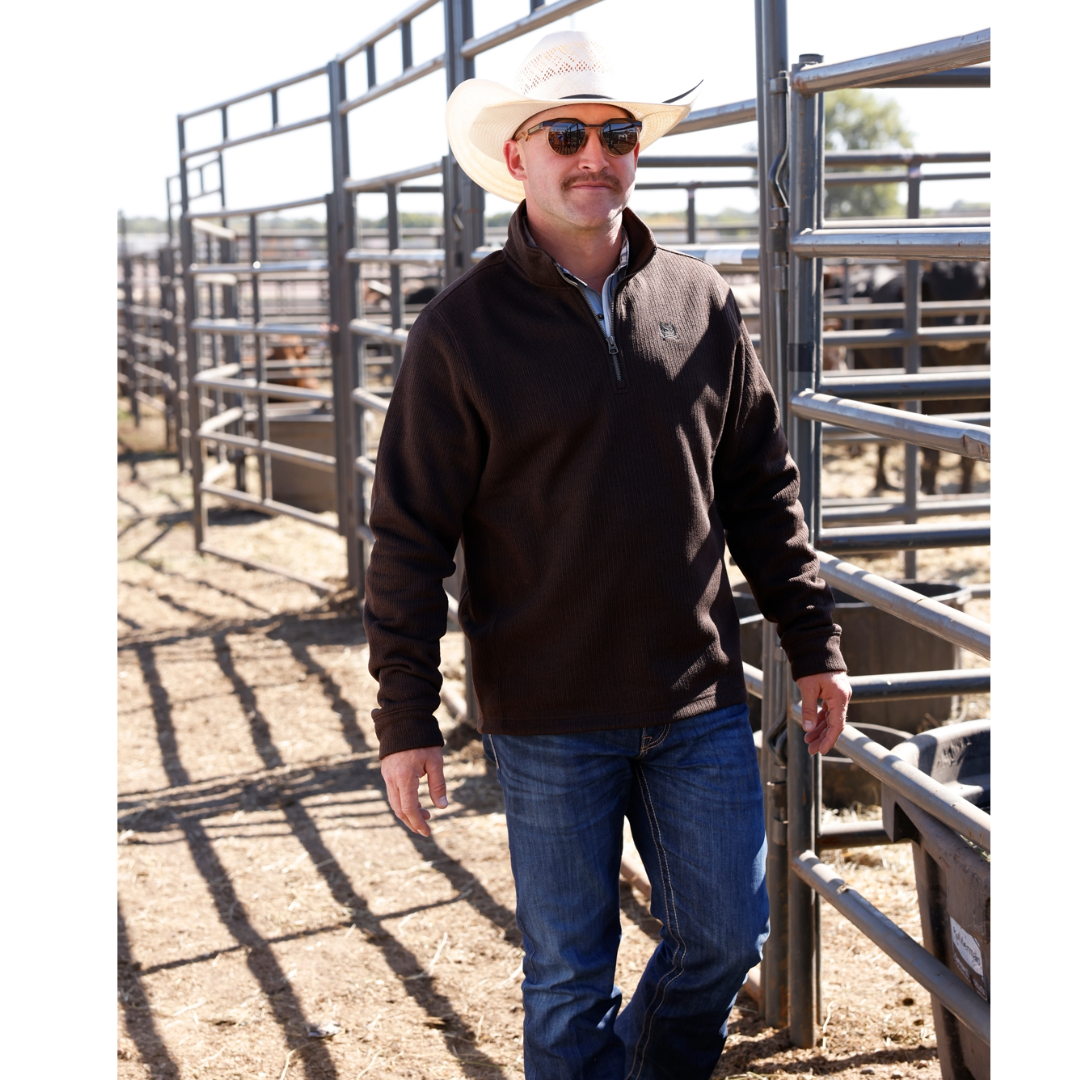 Cinch Men's Brown 1/4 Zip Ribbed Knit Pullover MWK1080022