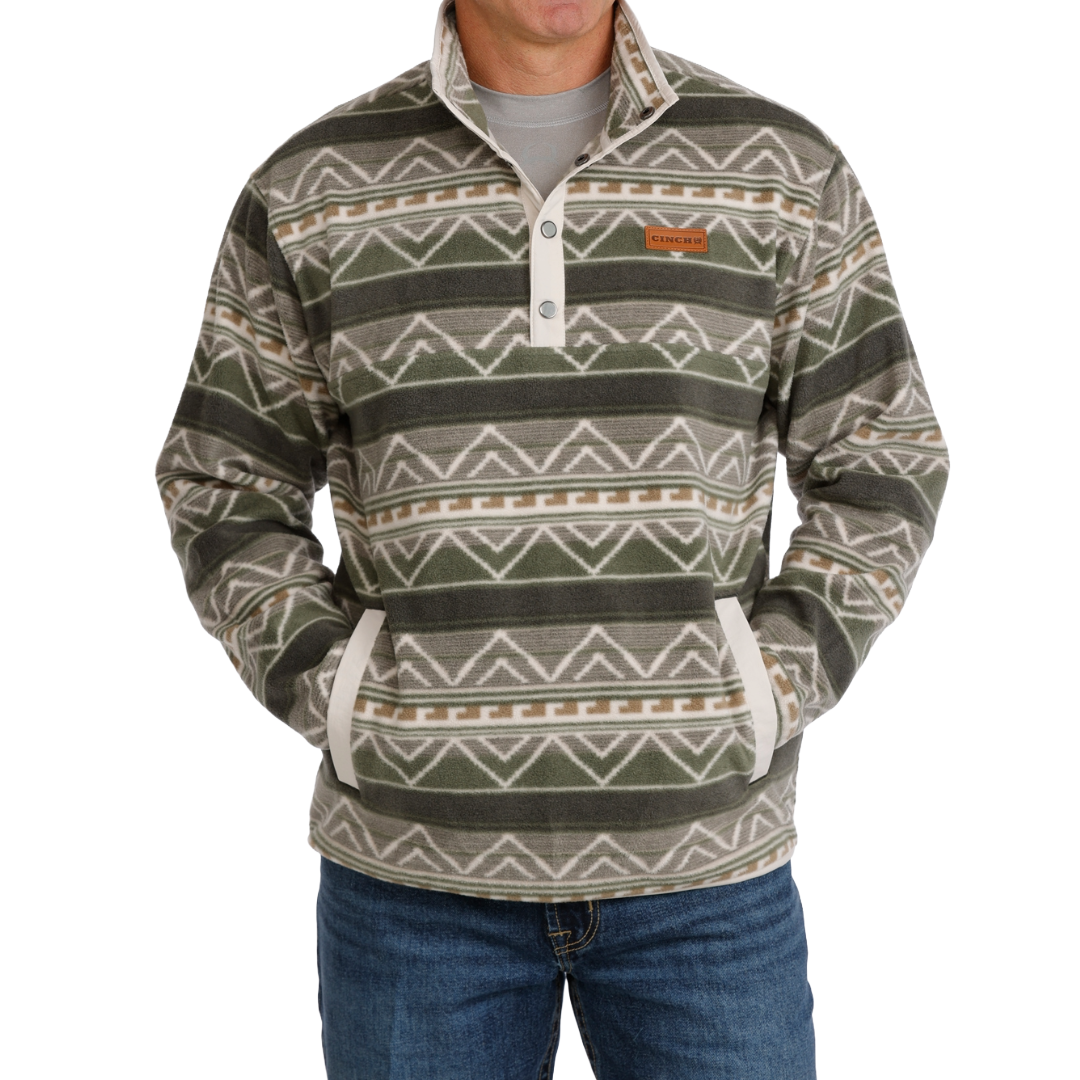 Cinch Men's Olive Aztec Stripe 1/4 Zip Polar Fleece Pullover MWK1514029