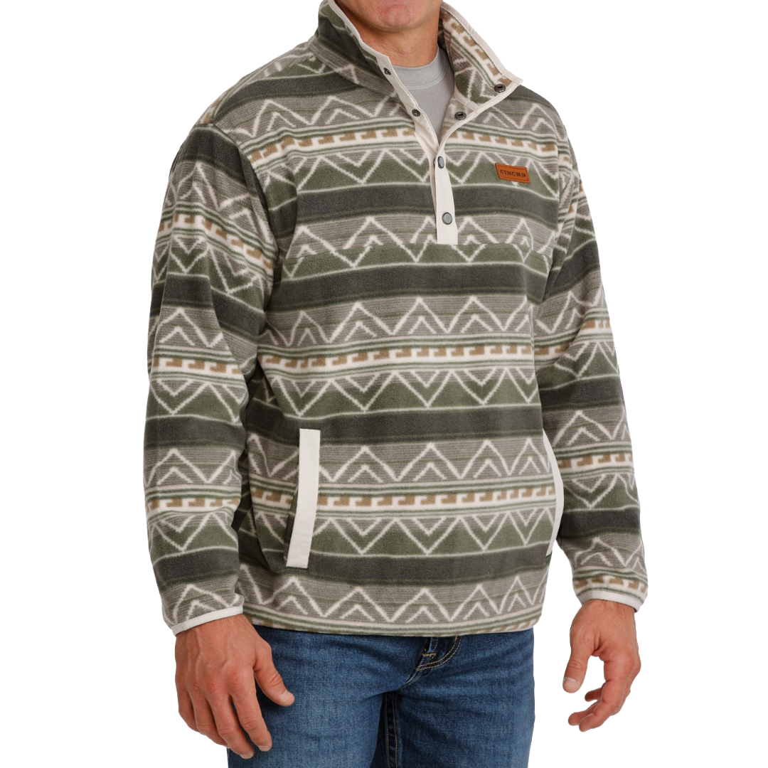 Cinch Men's Olive Aztec Stripe 1/4 Zip Polar Fleece Pullover MWK1514029