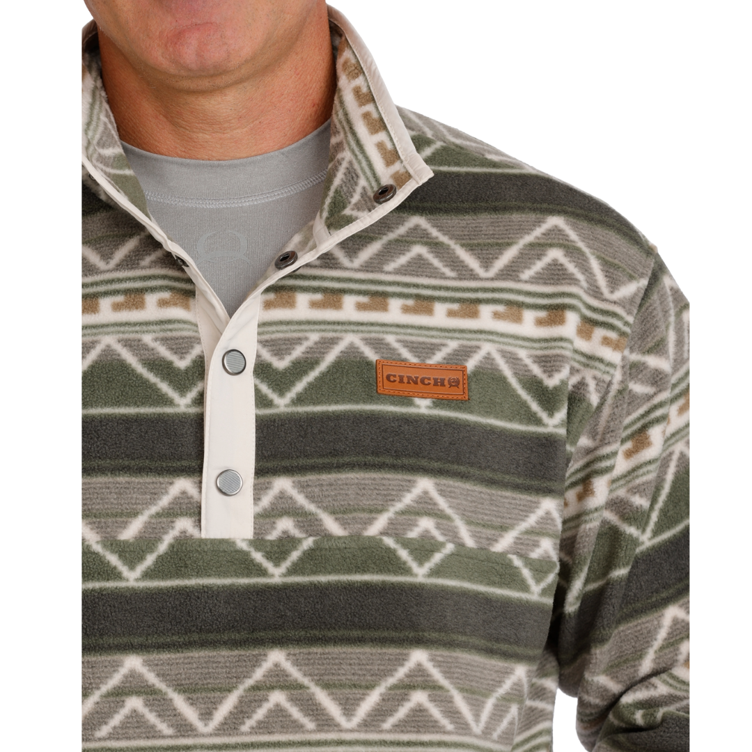 Cinch Men's Olive Aztec Stripe 1/4 Zip Polar Fleece Pullover MWK1514029