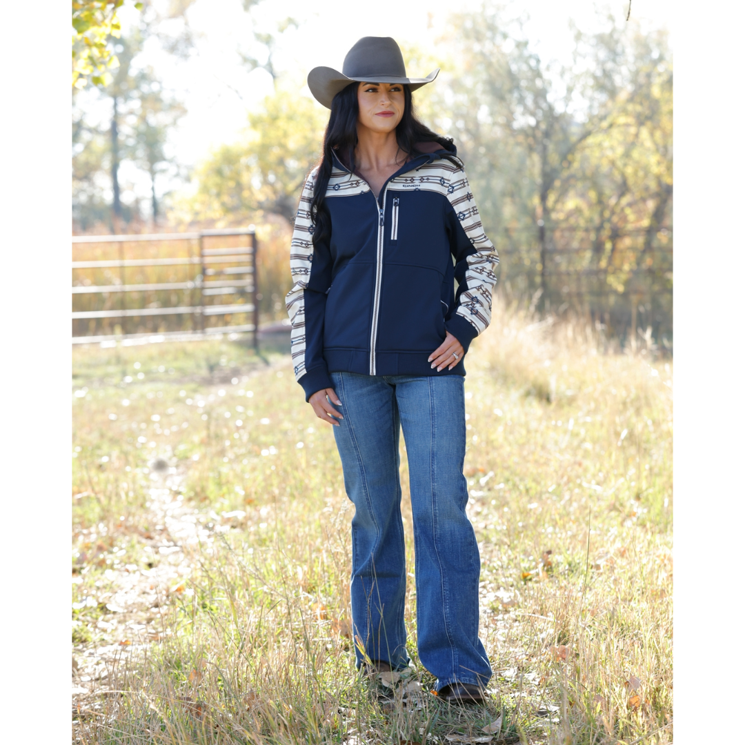 Cinch Ladies Navy Western Stripe Bonded Hoodie Zip Jacket MAJ9844005