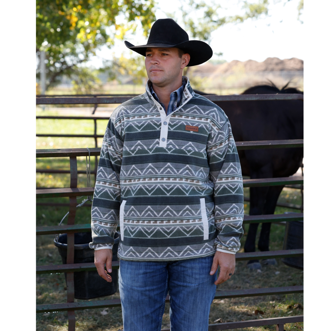 Cinch Men's Olive Aztec Stripe 1/4 Zip Polar Fleece Pullover MWK1514029