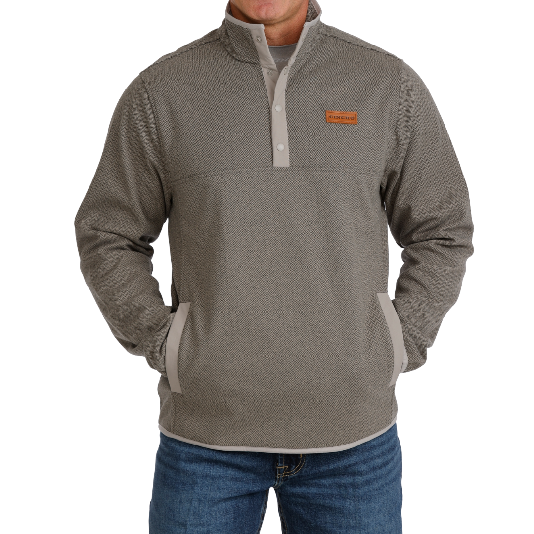 Cinch Men's Grey Herringbone Knit 1/2 Snap Pullover MWK1534012