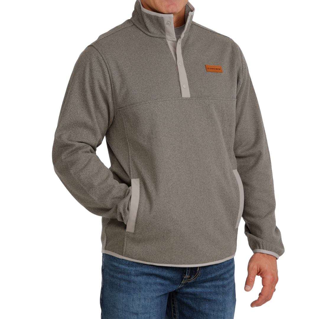 Cinch Men's Grey Herringbone Knit 1/2 Snap Pullover MWK1534012