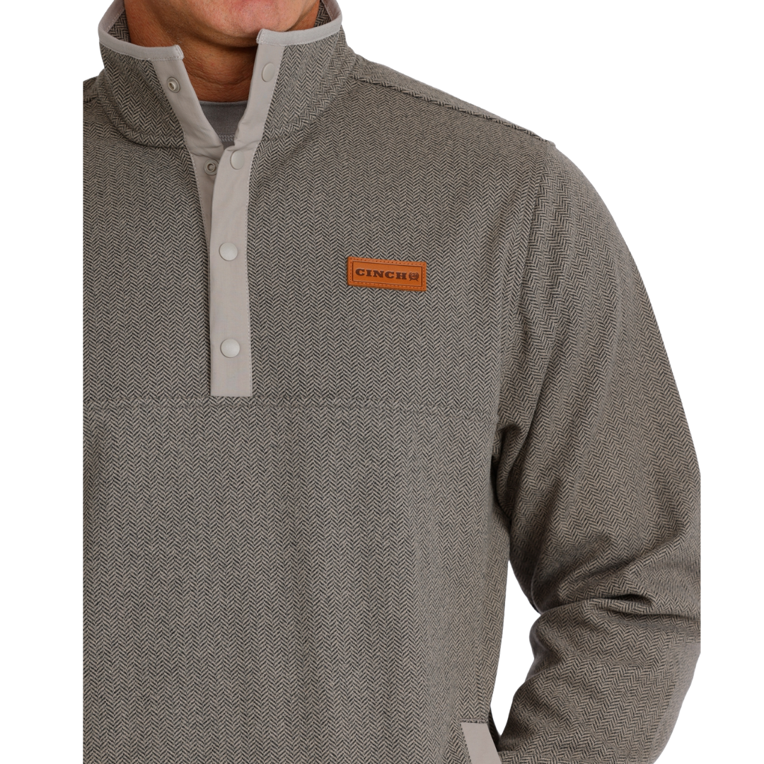 Cinch Men's Grey Herringbone Knit 1/2 Snap Pullover MWK1534012