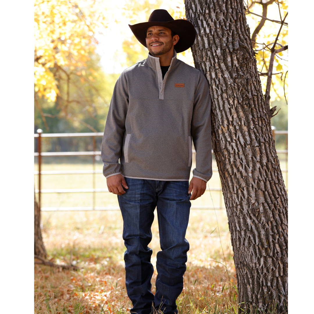 Cinch Men's Grey Herringbone Knit 1/2 Snap Pullover MWK1534012