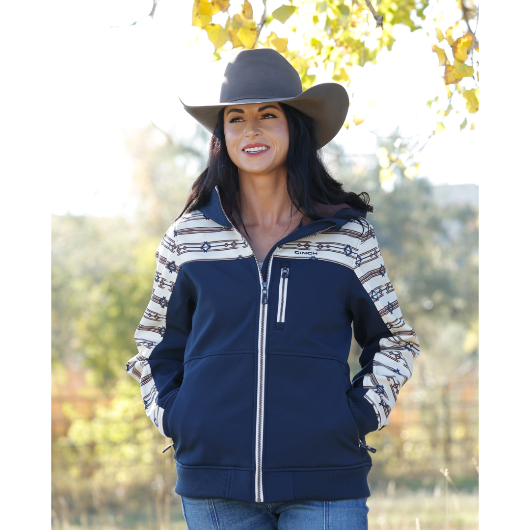 Cinch Ladies Navy Western Stripe Bonded Hoodie Zip Jacket MAJ9844005