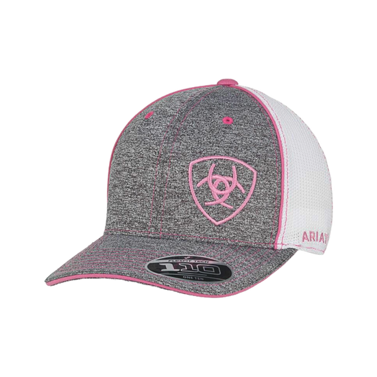 Ariat Ladies Logo Shield 6-Panel Pink & Grey Heather Flexfit Hat 1504930