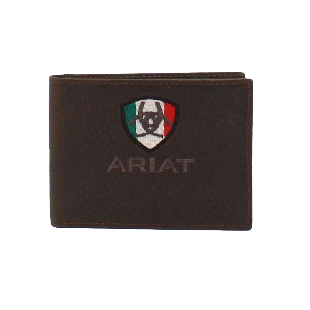 Ariat® Men's Mexico Flag Logo Rowdy Brown Bi-fold Wallet A35493282