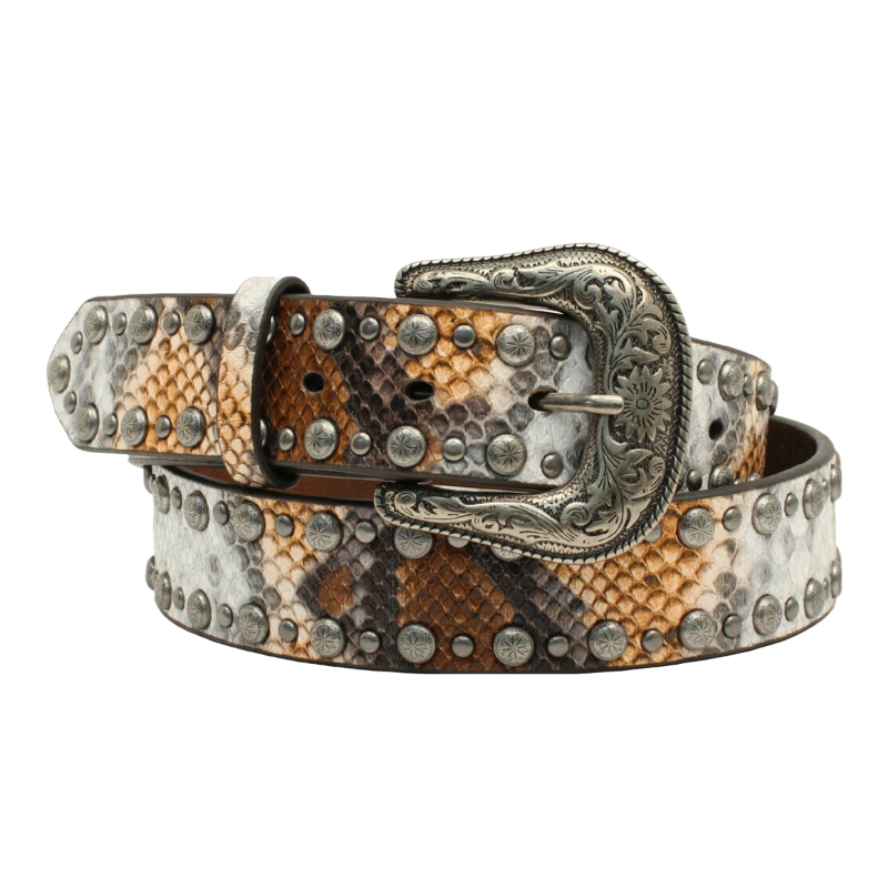 Load image into Gallery viewer, Angel Ranch by 3D Ladies Python Print &amp;amp; Studs Leather Belt D140000902
