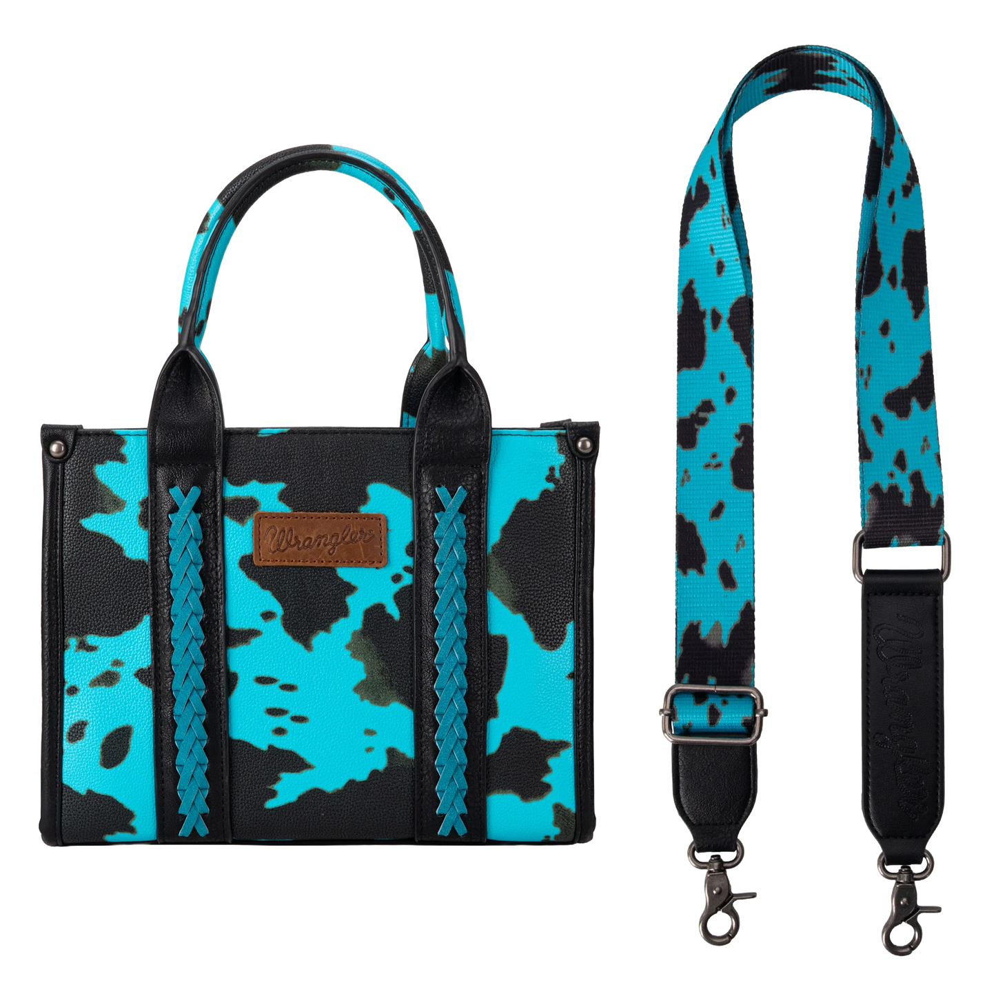 Wrangler Ladies Cow Print Concealed Carry Turquoise Tote Bag WG133-8120STQ