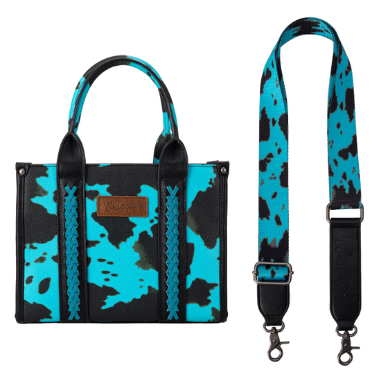 Wrangler Ladies Cow Print Concealed Carry Turquoise Tote Bag WG133-8120STQ