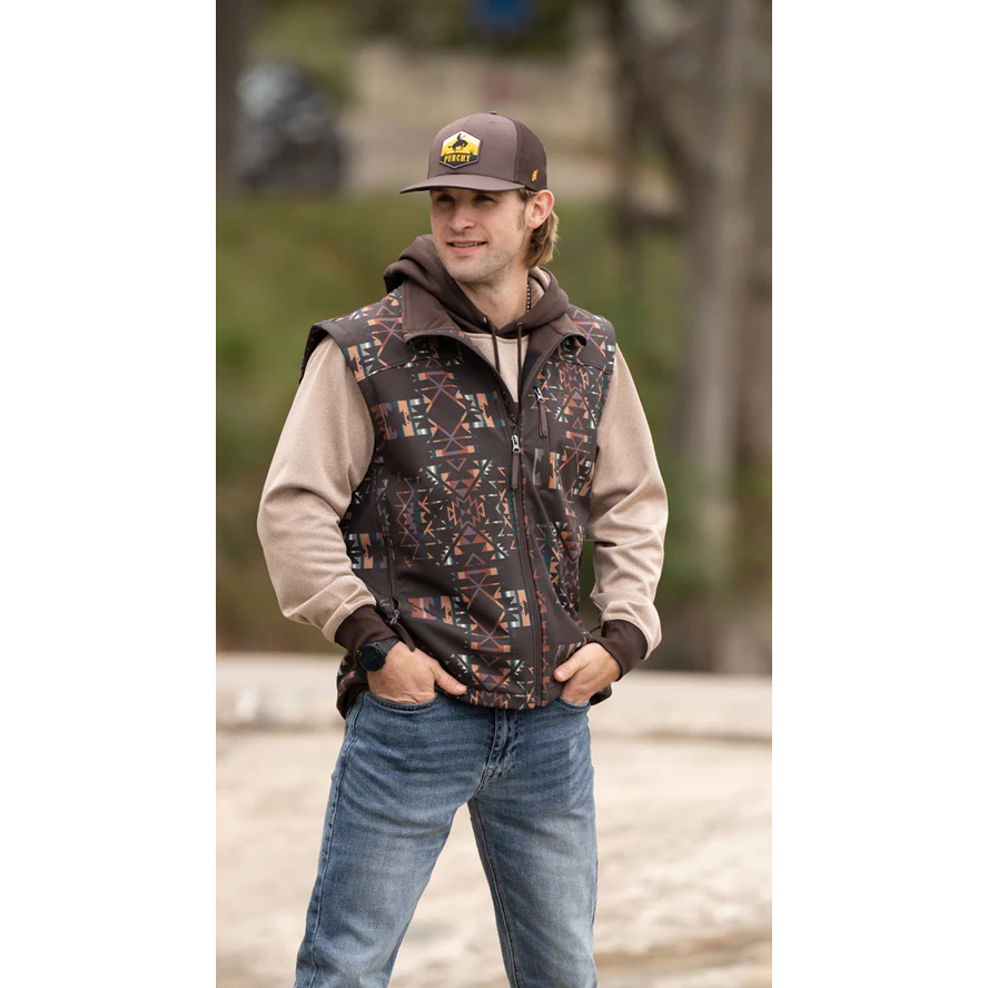 Hooey Men's Aztec Print Brown Softshell Vest HV104BRAZ