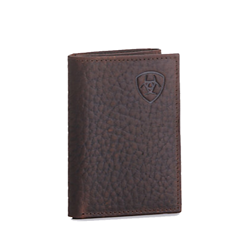 Ariat® Men's Embossed Shield Logo Brown Trifold Wallet A3547502