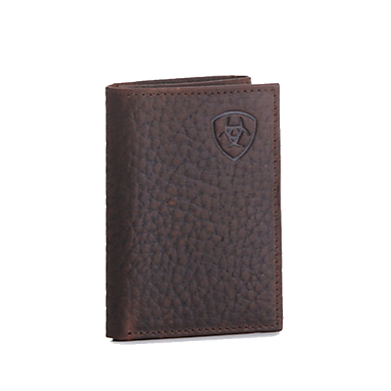 Ariat® Men's Embossed Shield Logo Brown Trifold Wallet A3547502