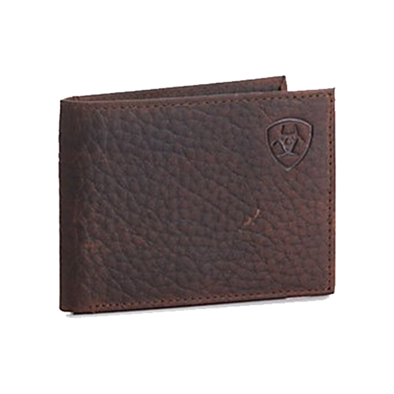 Ariat® Men's Embossed Shield Logo Brown Leather Bifold Wallet A3547602