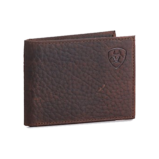 Ariat® Men's Embossed Shield Logo Brown Leather Bifold Wallet A3547602