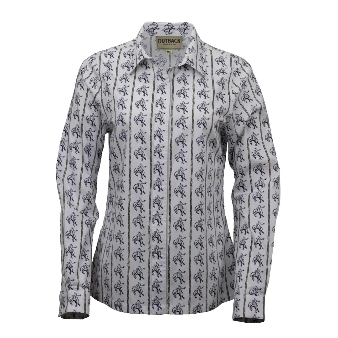 Outback Trading White Bronc Striped Button Down 40375-WHI