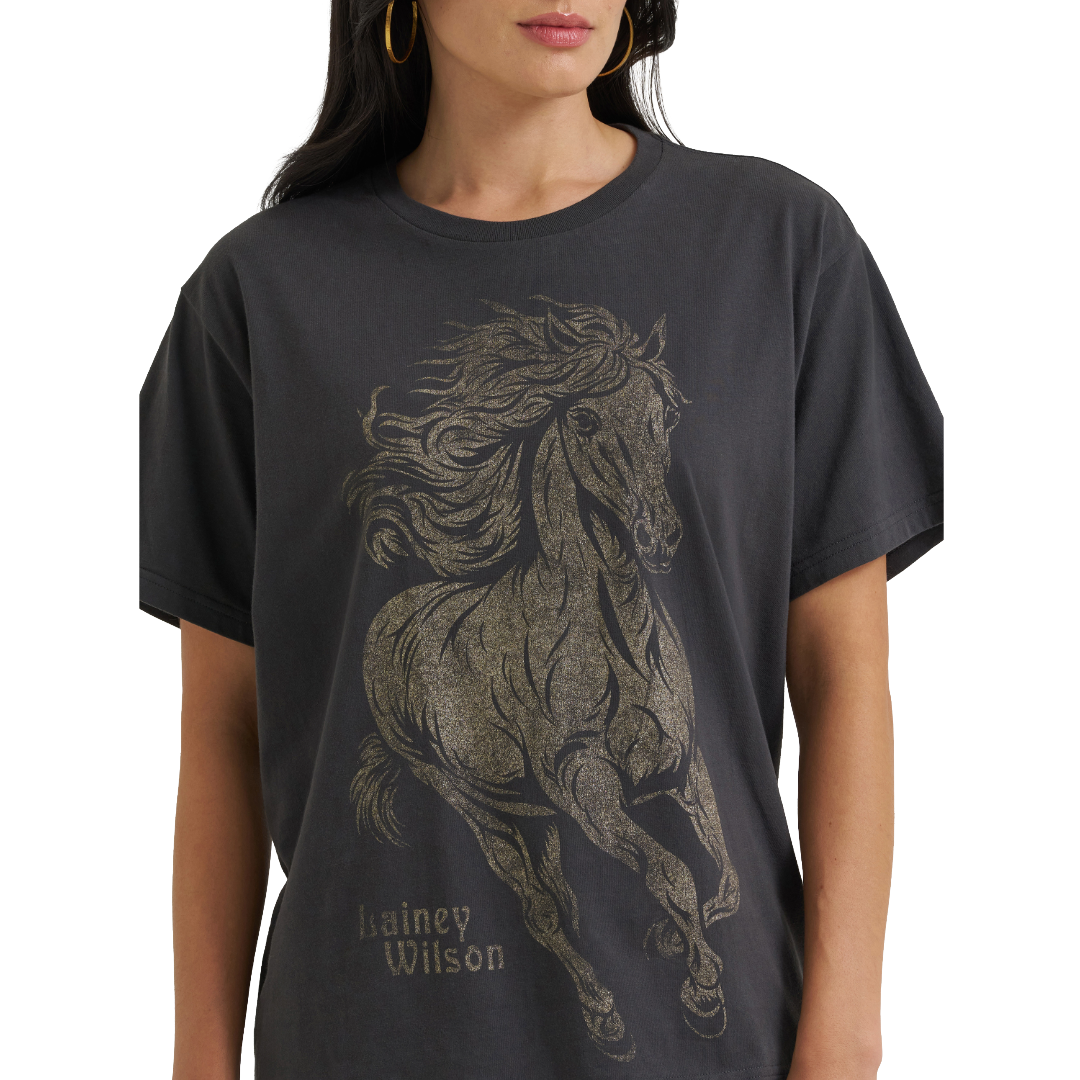 Wrangler X Lainey Wilson Ladies Black Glitter Horse T-Shirt 112385544
