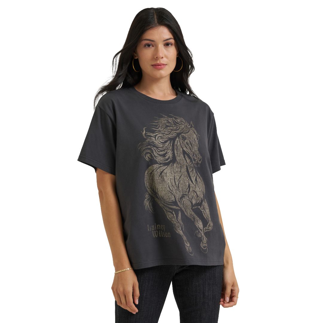 Wrangler X Lainey Wilson Ladies Black Glitter Horse T-Shirt 112385544