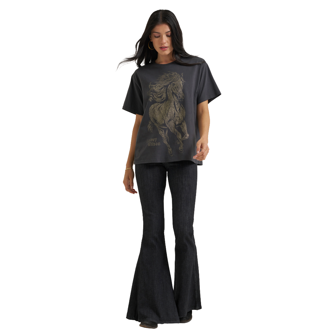 Wrangler X Lainey Wilson Ladies Black Glitter Horse T-Shirt 112385544