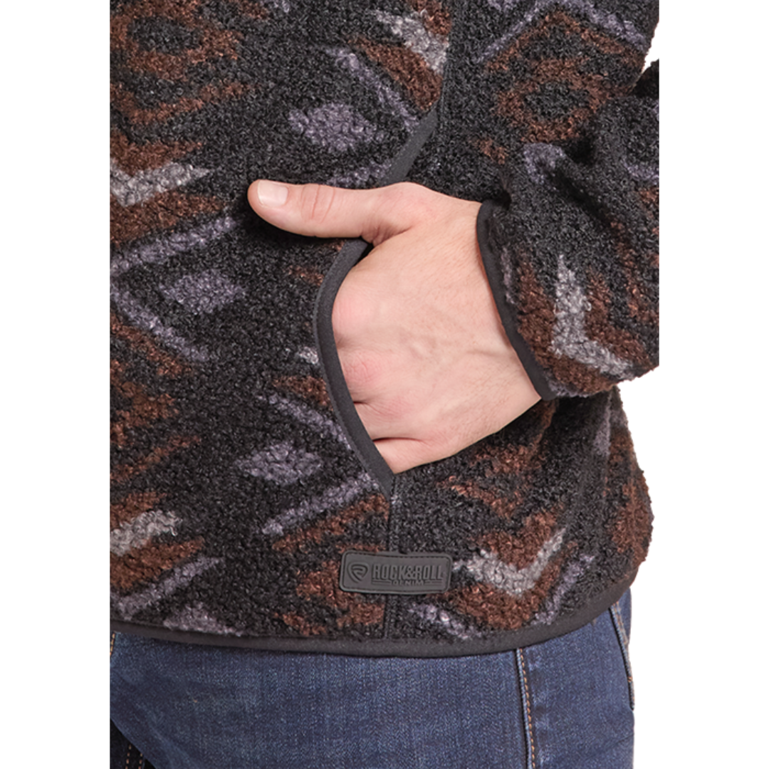 Rock & Roll Denim Men's Performance Black Aztec Berber Full Zip Jacket BM92C09219